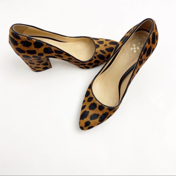 VINCE CAMUTO Cow Fur Talise 2 Animal Print Block Heels, Size 6 - Picture 1 of 12